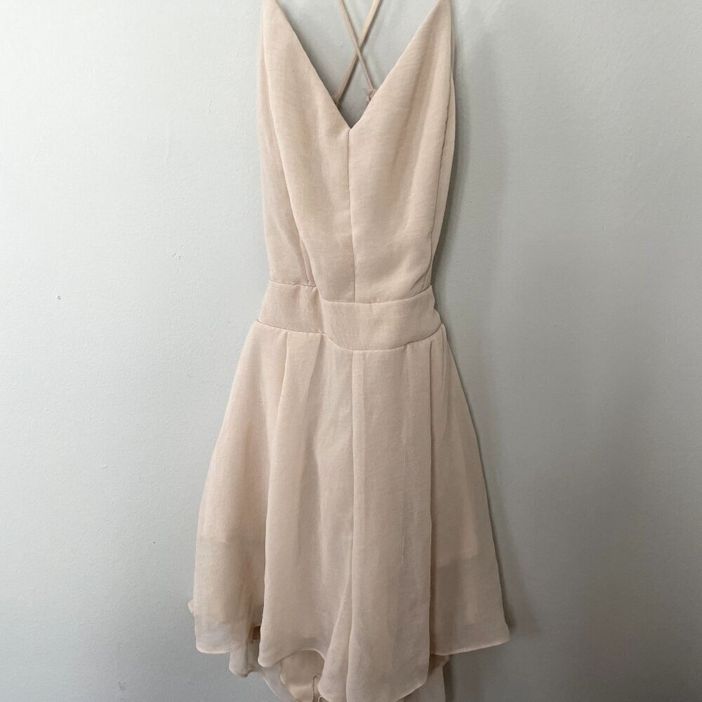 Mystic cream spaghetti strap racerback romper lightweight v-neck style open back